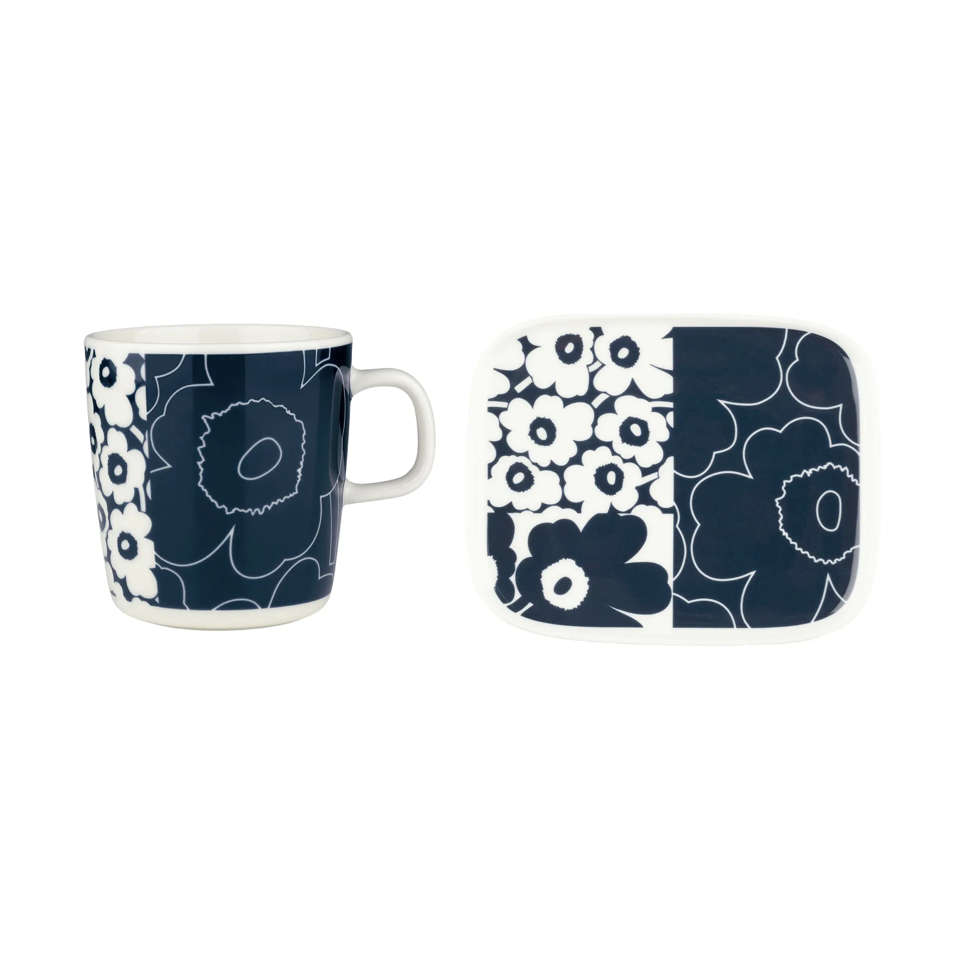 Unikko kollaasi dienblad + mok 2 st., White-dark blue Marimekko