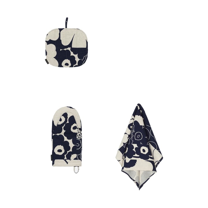 Unikko kollaasi keukentextiel 3 delen, Linen-dark blue Marimekko
