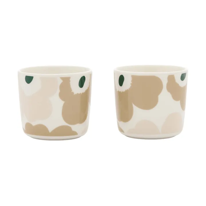 Unikko kopje zonder oor 2-delig - White-light sand-beige-donker groen, 20 cl - Marimekko