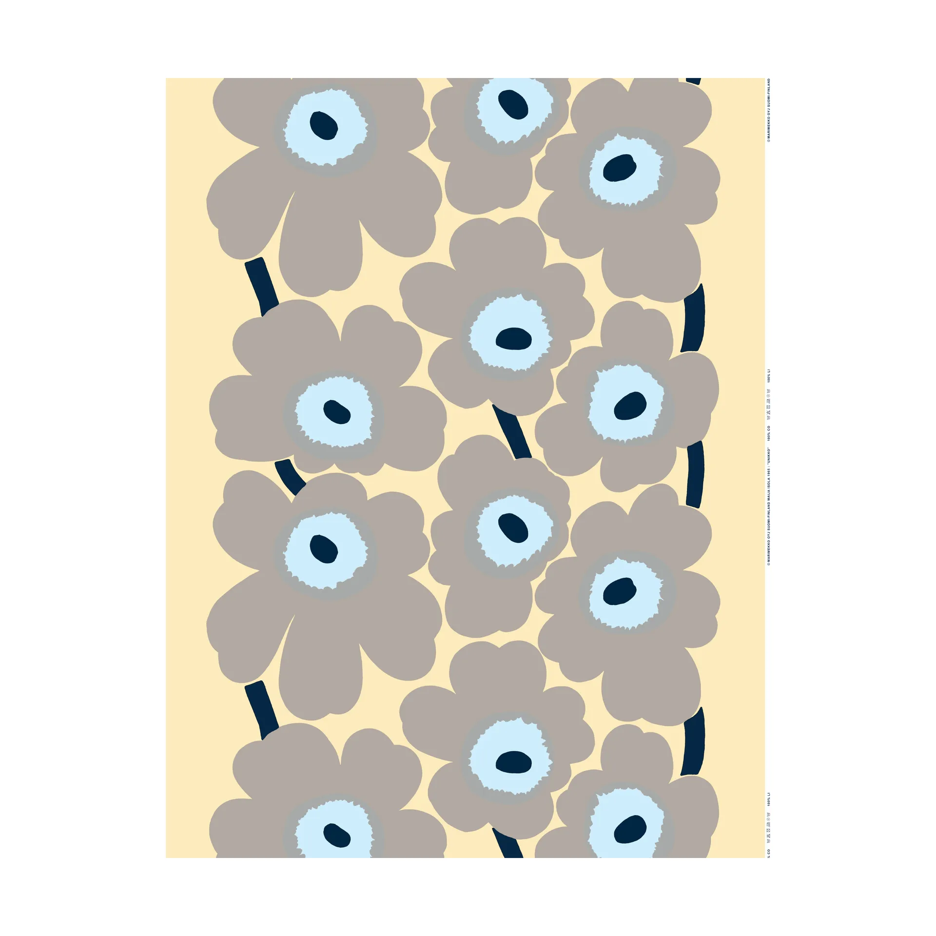 Unikko linnen stof, Sand-grey-pale blue Marimekko