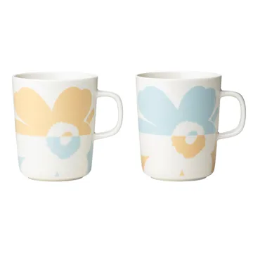 Unikko mok 2,5 dl 2-pack - White-beige-aqua - Marimekko