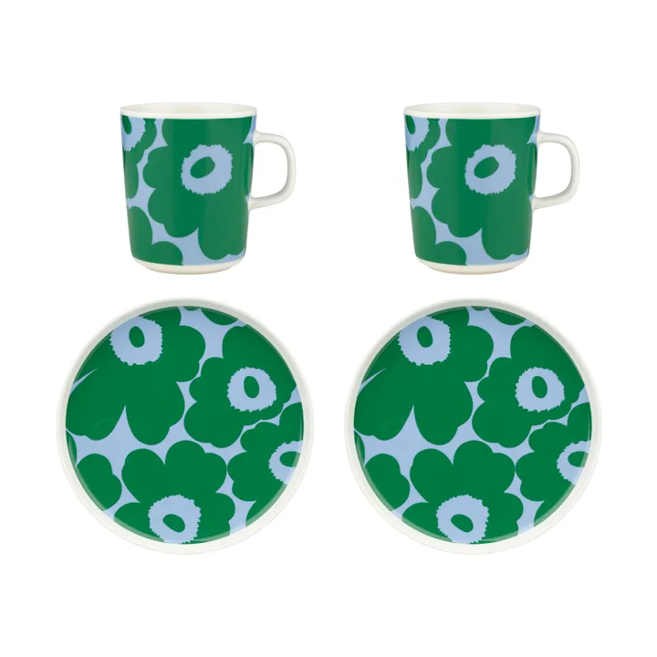 Unikko ontbijtset - White-green-light blue, 4 delar - Marimekko