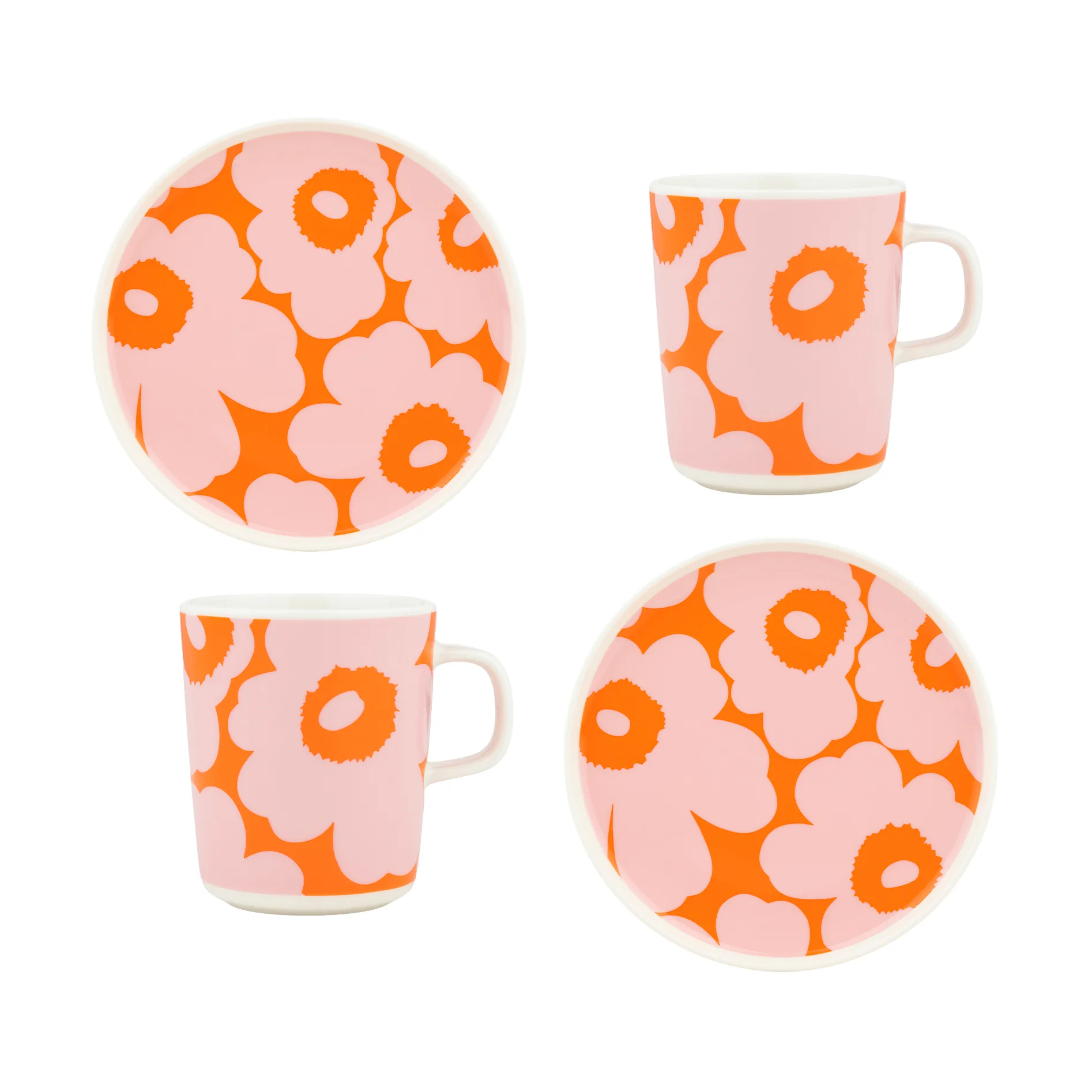 Unikko ontbijtset, White-pink-orange, 4 delar Marimekko