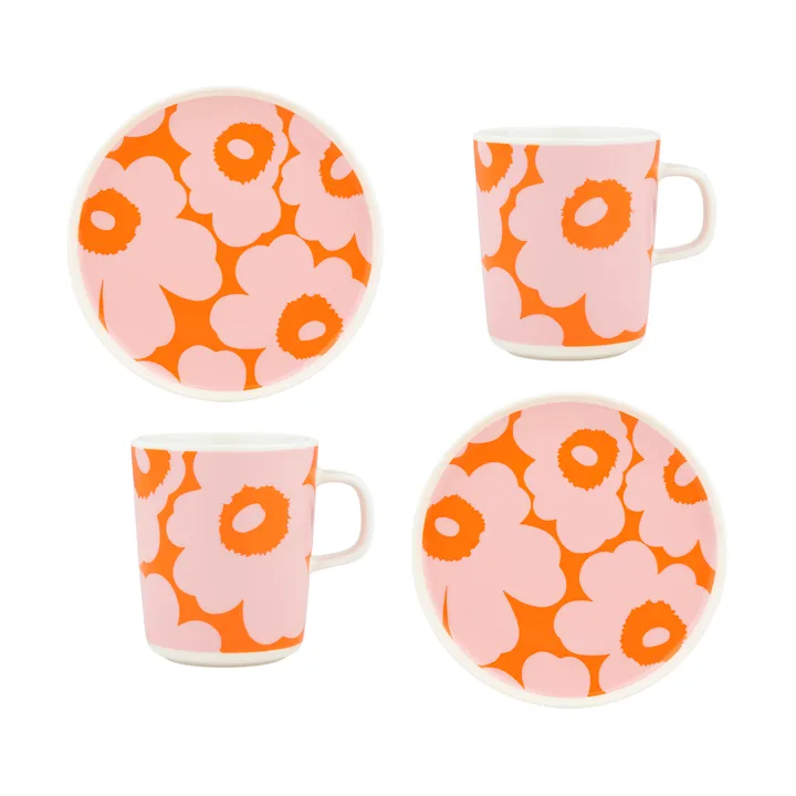 Unikko ontbijtset - White-pink-orange, 4 delar - Marimekko