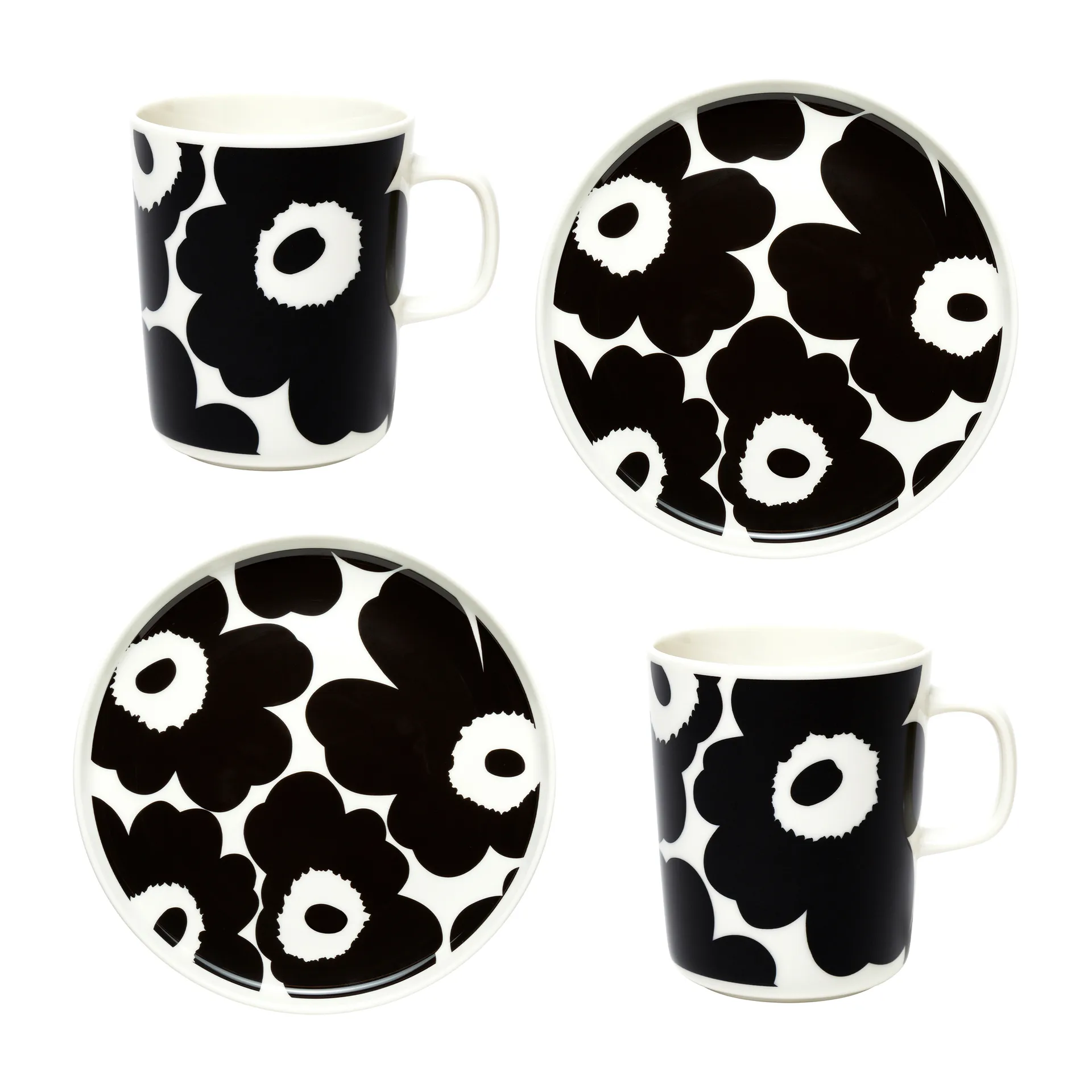 Unikko ontbijtset, Wit-zwart Marimekko
