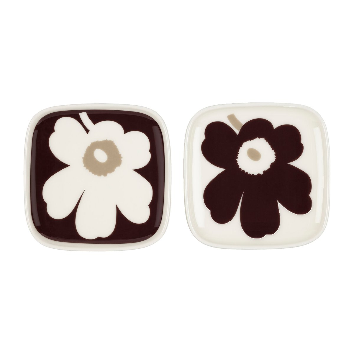 Marimekko Unikko schotel 10x10 cm 2-pack Wijnrood-wit-beige