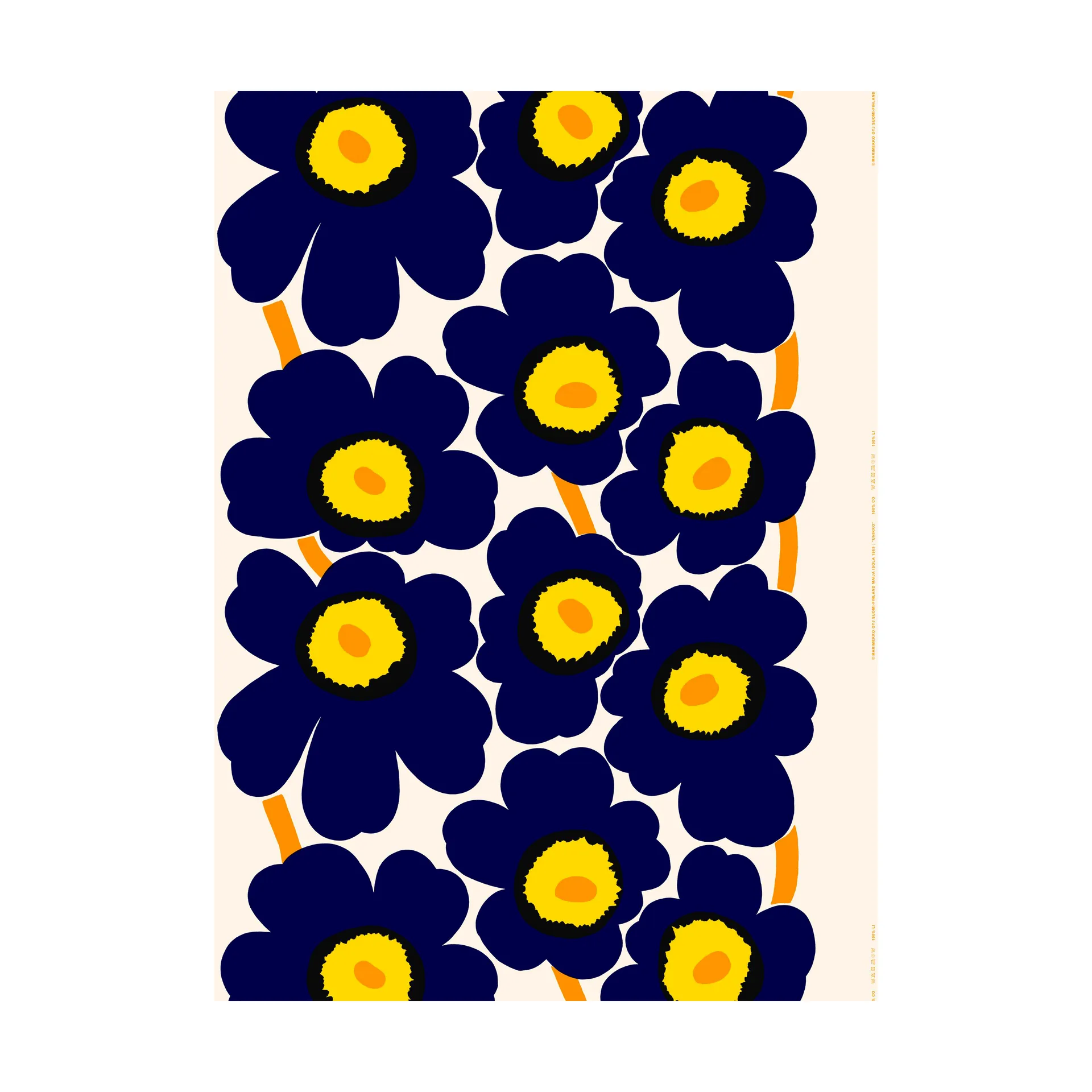 Unikko stof heavyweight katoen, Cotton-d. blue-yellow-orange Marimekko
