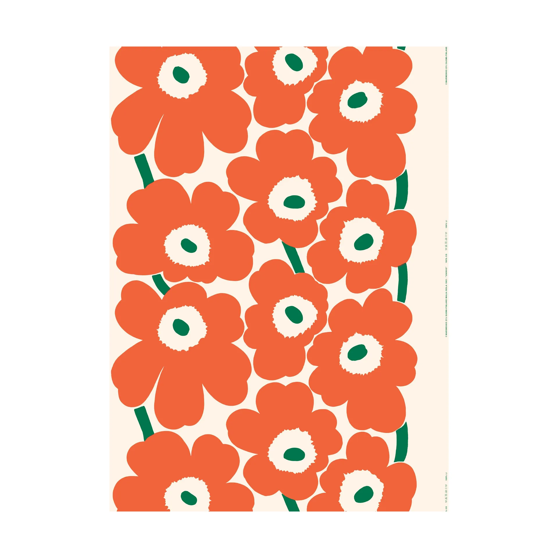 Unikko stof heavyweight katoensatijn, Cotton-orange-green Marimekko