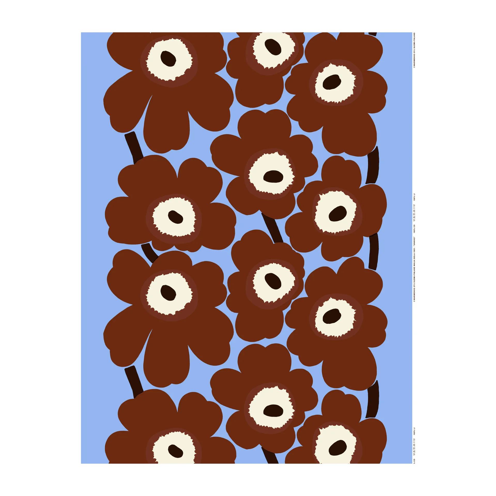 Unikko stof, Lichtblauw-bruin-natuurwit Marimekko