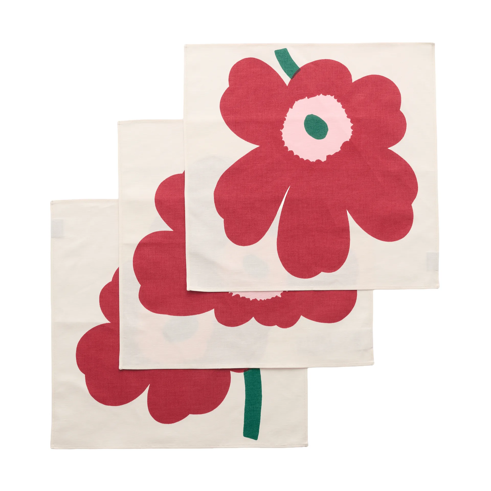 Unikko stoffen servet, Off white-cranberry-rose, 45x45 cm, 3-pack Marimekko