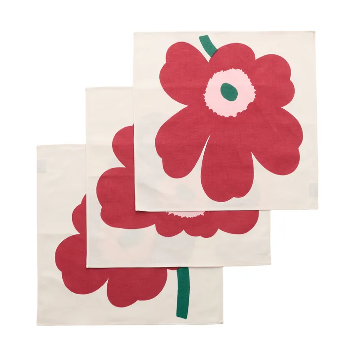 Unikko stoffen servet - Off white-cranberry-rose, 45x45 cm, 3-pack - Marimekko