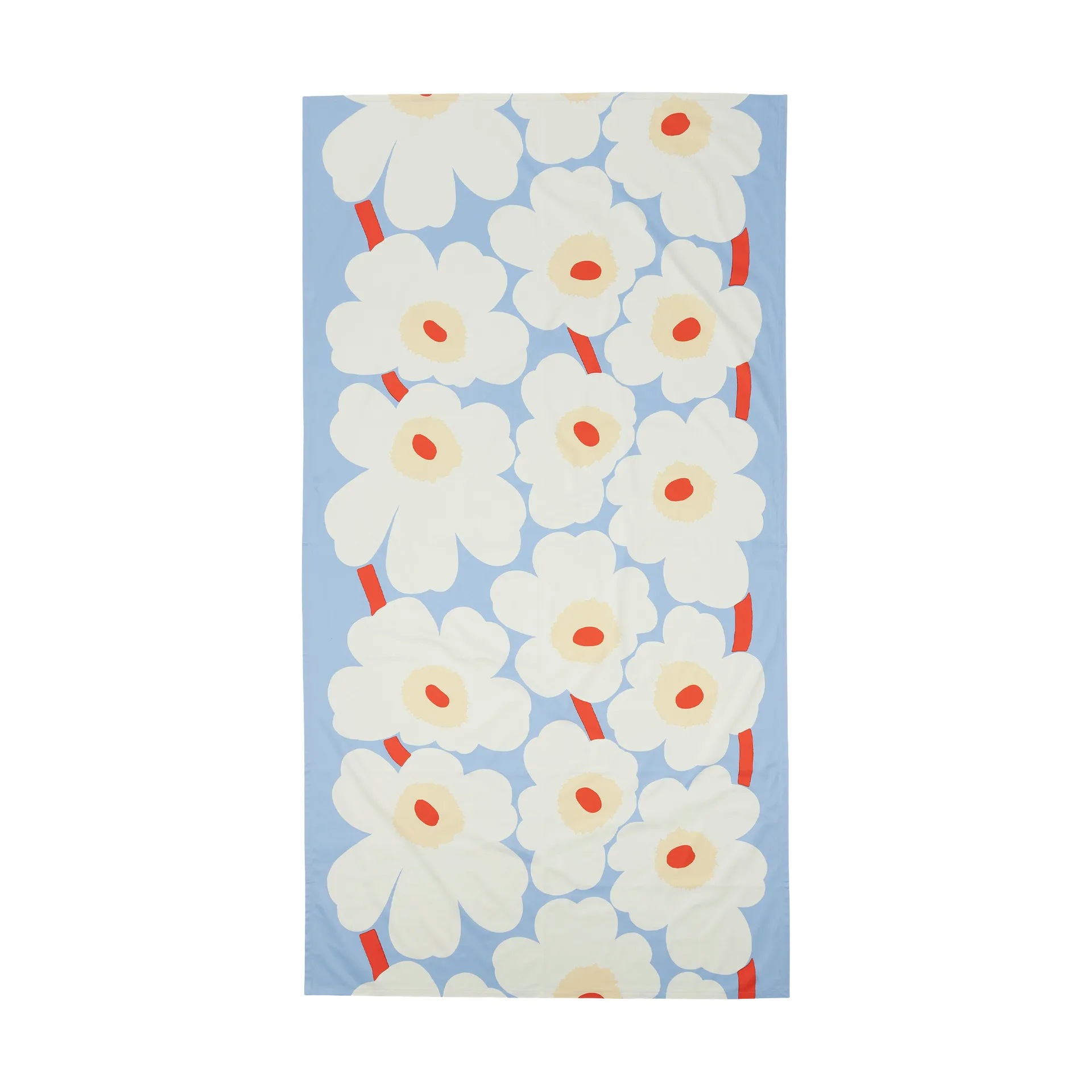 Unikko tafelkleed, Light blue-off white-melon-orange red, 135x250 cm Marimekko