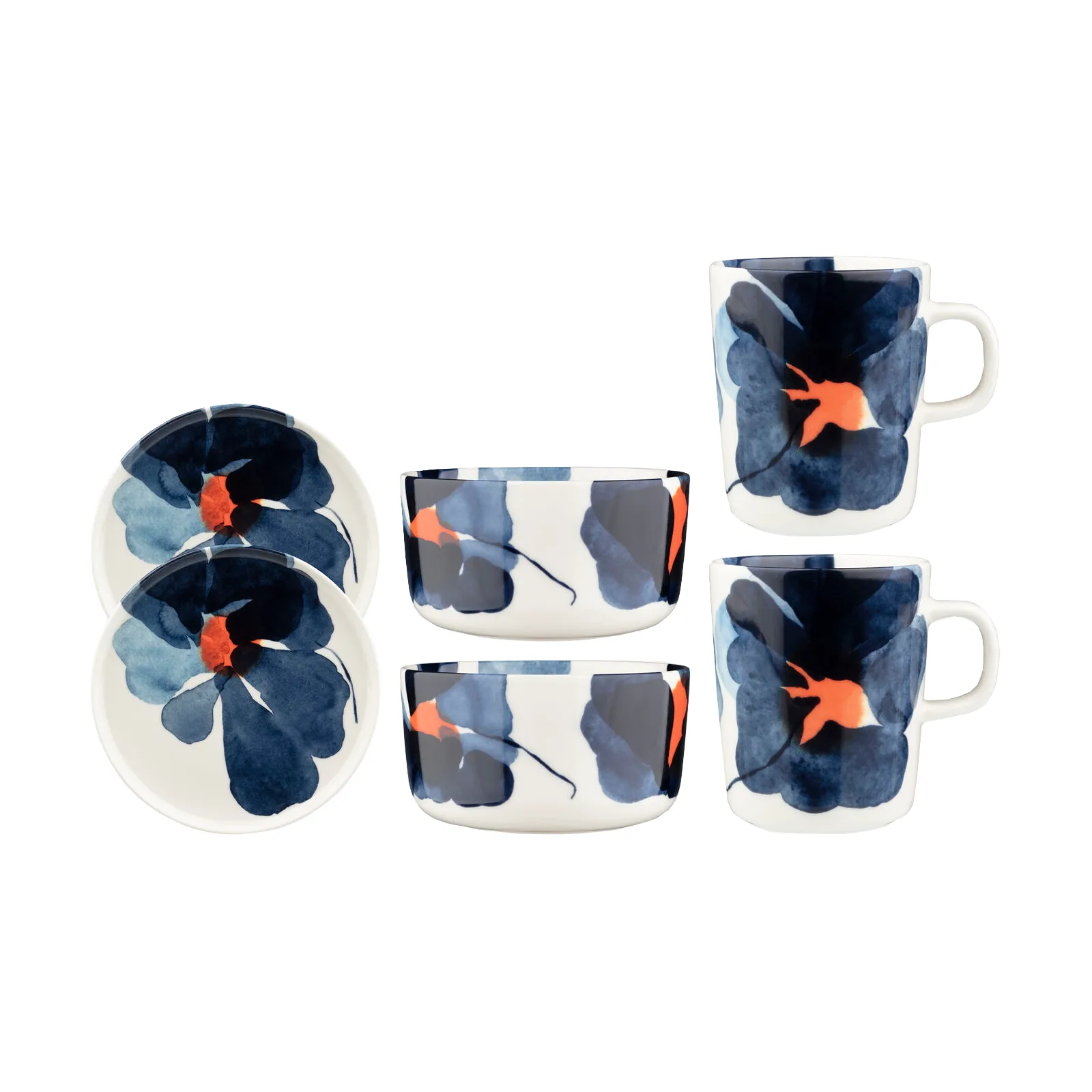 Valssi ontbijtset 6-delig, White-dark blue-orange Marimekko