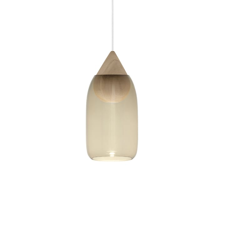 Liuku Drop hanglamp - smoked glass, matgelakt lindehout - Mater