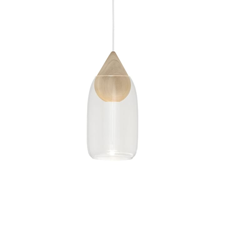 Liuku Drop hanglamp - transparant, matgelakt lindehout - Mater