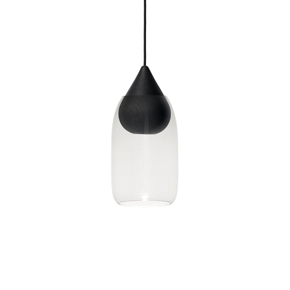 Mater Liuku Drop hanglamp transparant, zwartgelakt lindehout