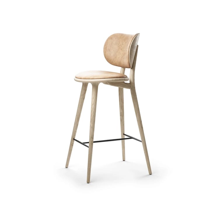 Mater High Stool Backrest barkruk hoog - leer natural, matgelakt eikenhouten onderstel - Mater