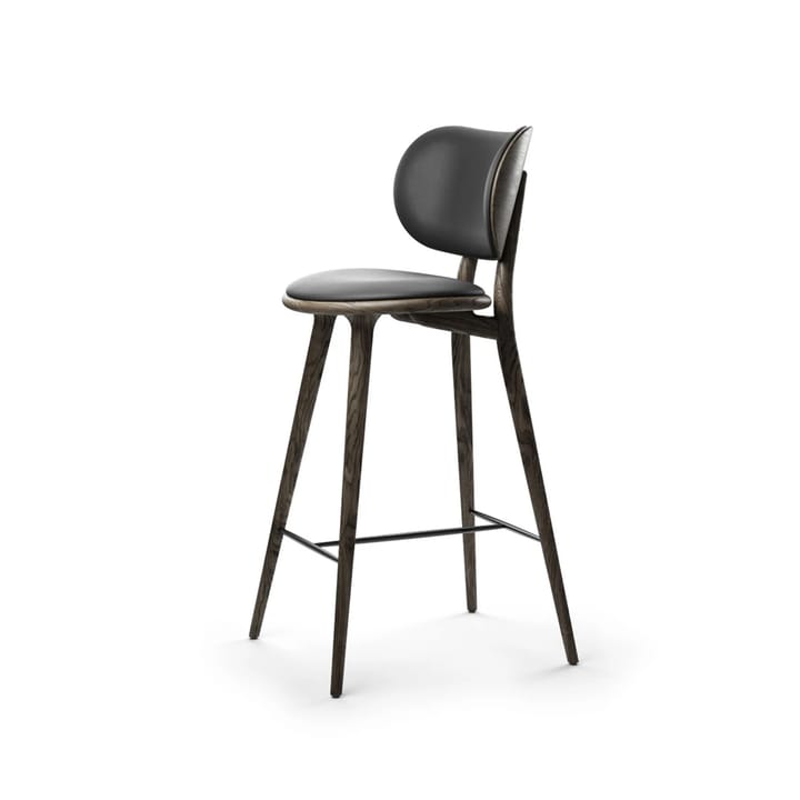 Mater High Stool Backrest barkruk hoog - leer zwart, sirka grey eikenhouten onderstel - Mater