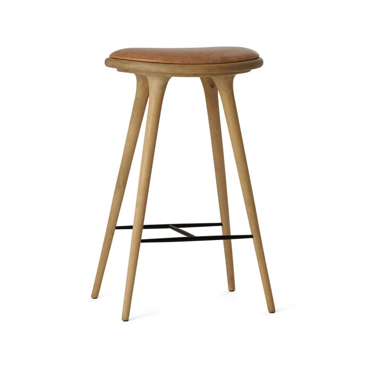 Mater high stool barkruk hoog 74 cm - leer natuur, gezeept eikenhouten onderstel - Mater