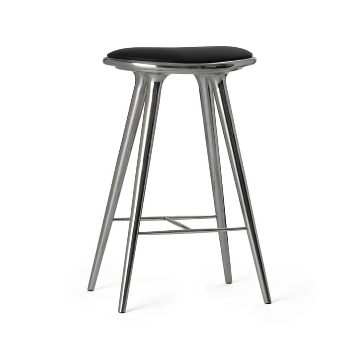 Mater high stool barkruk hoog 74 cm - leer zwart, aluminium onderstel - Mater