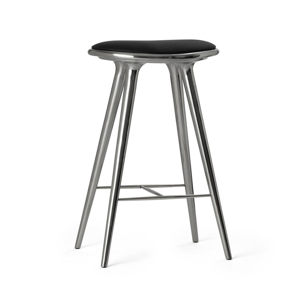 Mater high stool barkruk hoog 74 cm leer zwart, aluminium onderstel