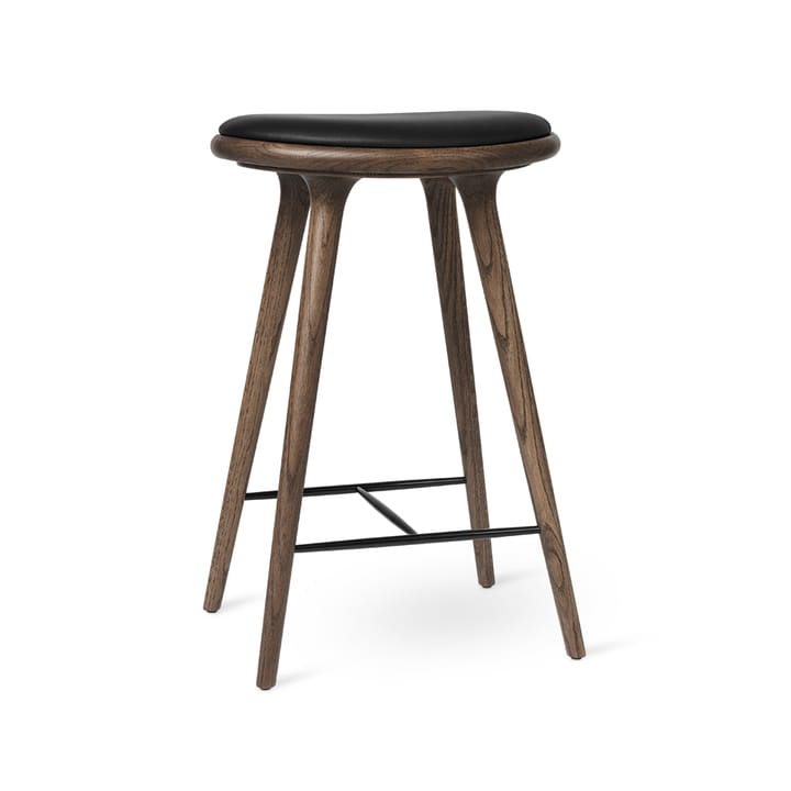 Mater high stool barkruk hoog 74 cm - leer zwart, donkergebeitst eikenhouten onderstel - Mater