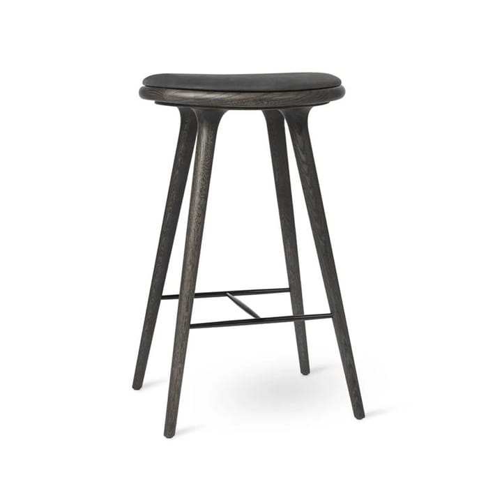 Mater high stool barkruk hoog 74 cm - leer zwart, onderstel van sirkagrey eikenhout - Mater