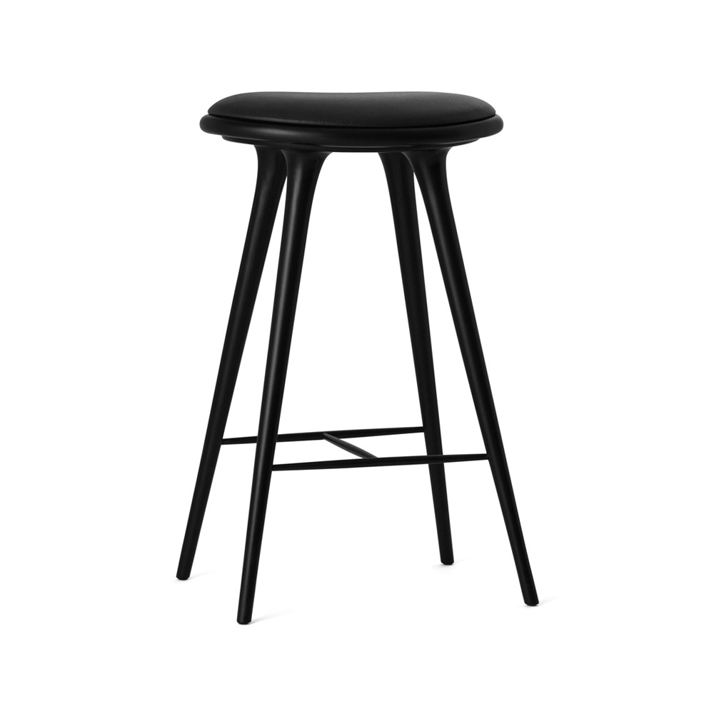 Mater Mater high stool barkruk hoog 74 cm leer zwart, onderstel van zwartgebeitst beukenhout