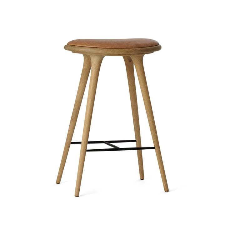 Mater high stool barkruk laag 69 cm - leer natuur, gezeept eikenhouten onderstel - Mater