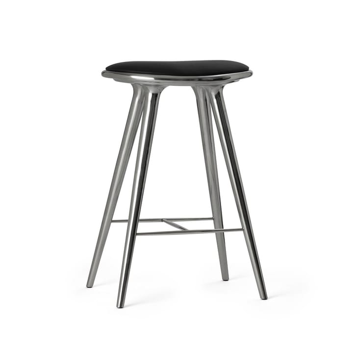 Mater high stool barkruk laag 69 cm - leer zwart, aluminium onderstel - Mater