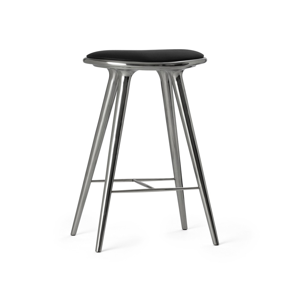Mater Mater high stool barkruk laag 69 cm leer zwart, aluminium onderstel