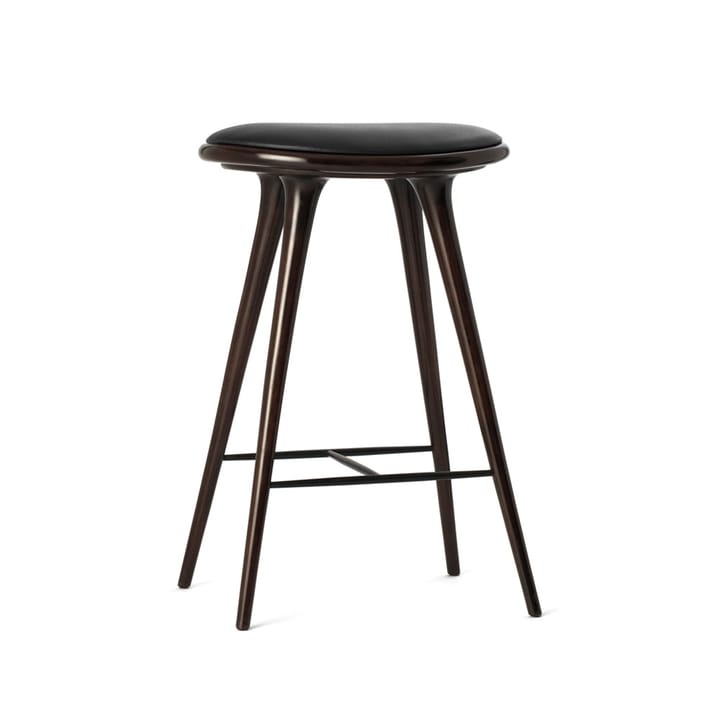 Mater high stool barkruk laag 69 cm - leer zwart, bruingebeitst beukenhouten onderstel - Mater