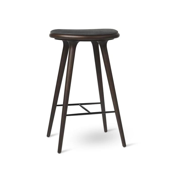 Mater high stool barkruk laag 69 cm - leer zwart, bruingebeitst eikenhouten onderstel - Mater