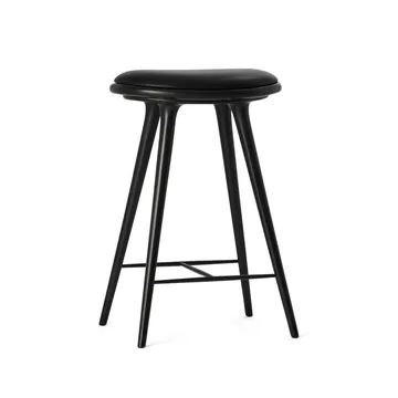 Mater high stool barkruk laag 69 cm - leer zwart, onderstel van zwartgebeitst beukenhout - Mater