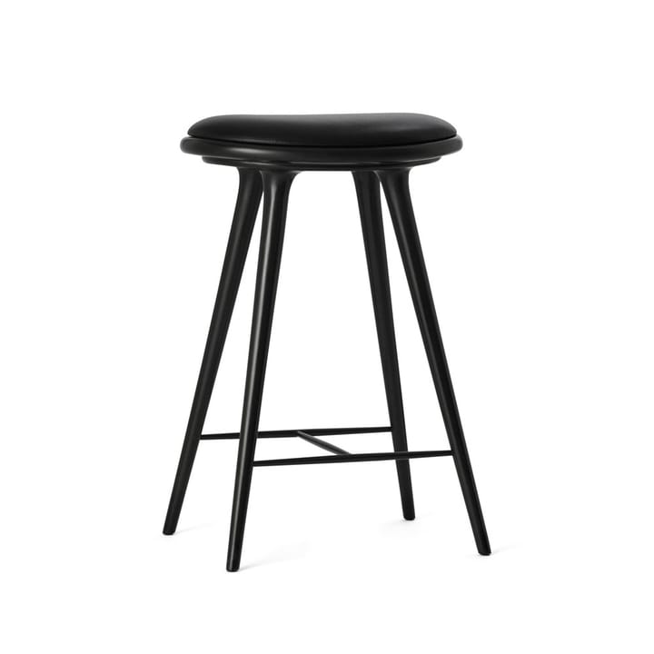 Mater high stool barkruk laag 69 cm - leer zwart, onderstel van zwartgebeitst beukenhout - Mater