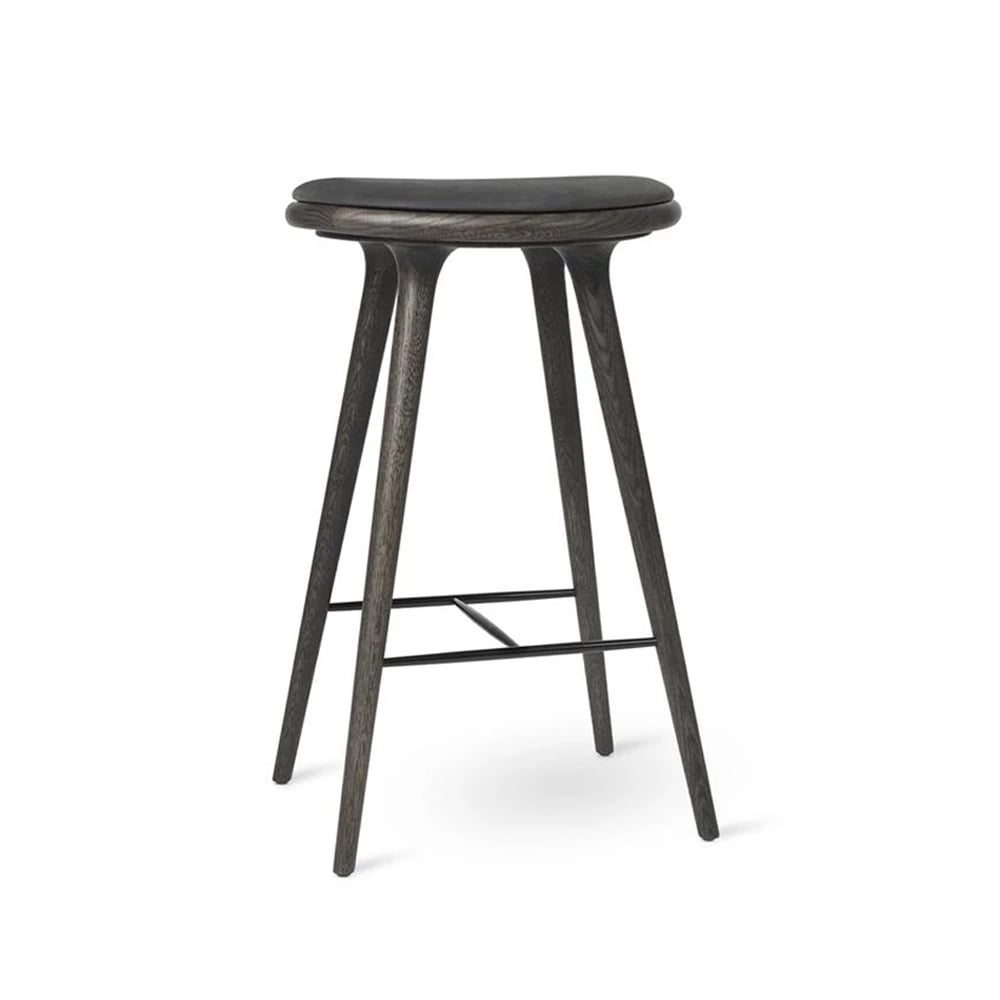 Mater high stool barkruk laag 69 cm leer zwart, sirka grey eikenhout