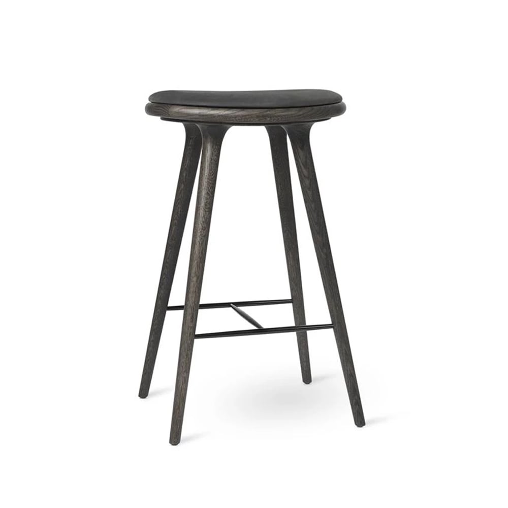 Mater Mater high stool barkruk laag 69 cm leer zwart, sirka grey eikenhout