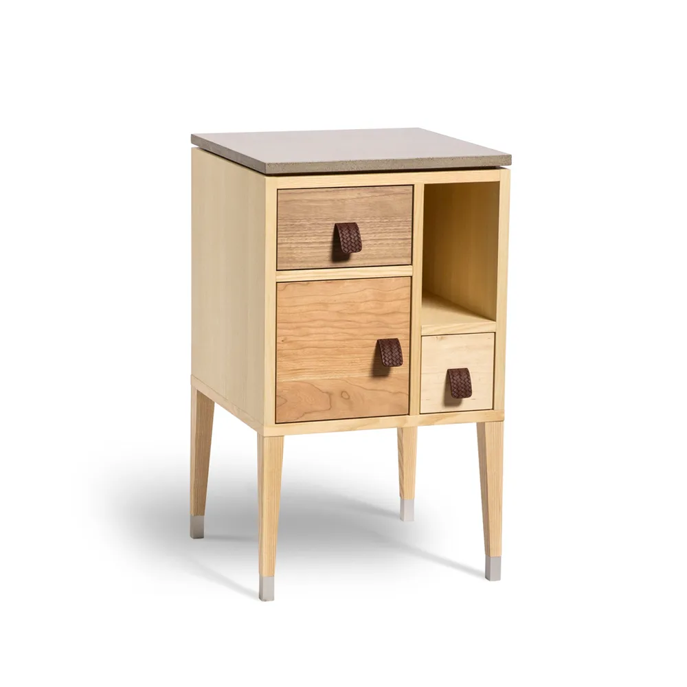 Abisko hoge poot nachtkastje, gemengde houtsoorten, blad van beton Mavis