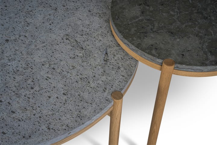 Dondo bijzettafel witgepigmenteerd eiken Ø45 cm, Geslepen kalksteen Mavis