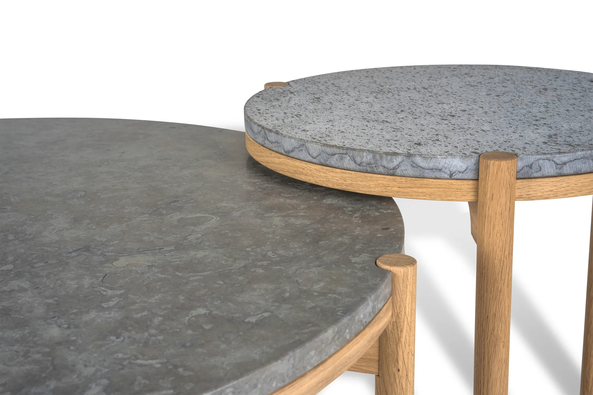 Dondo salontafel witgepigmenteerd eik Ø80 cm, Geslepen kalksteen Mavis