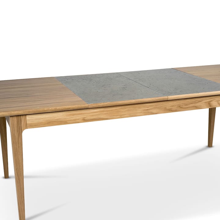 Höllviken eettafel, Eik witgepigmenteerde matte lak-1 inzet-beige mdf á 50 cm Mavis