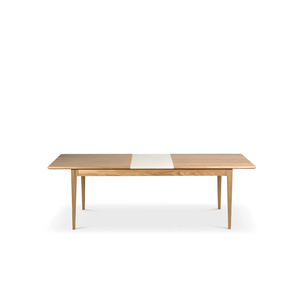 Höllviken eettafel, Eik witgepigmenteerde matte lak-1 inzet-beige mdf á 50 cm Mavis