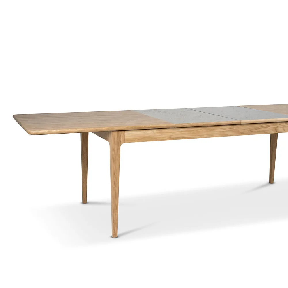 Höllviken eettafel, eik witgepigmenteerde matte lak, 2 inzetstukken, beige mdf à 50 cm Mavis