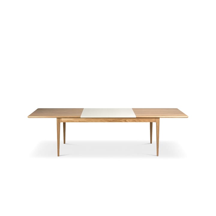 Höllviken eettafel - eik witgepigmenteerde matte lak, 2 inzetstukken, beige mdf à 50 cm - Mavis