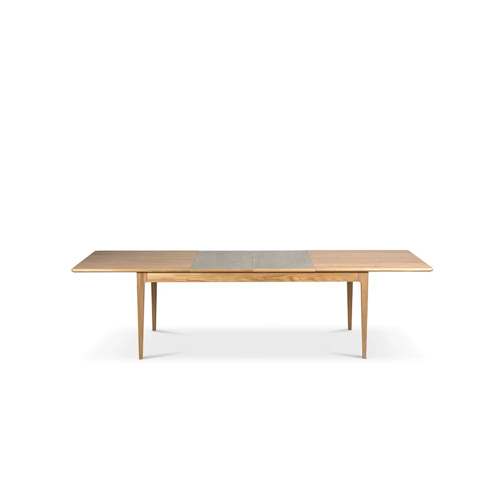 Höllviken eettafel, eiken witgepigmenteerd matte lak, 2 bladen, kalksteen á 50 cm Mavis