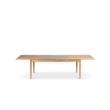 Höllviken eettafel - eiken witgepigmenteerd matte lak, 2 bladen, kalksteen á 50 cm - Mavis