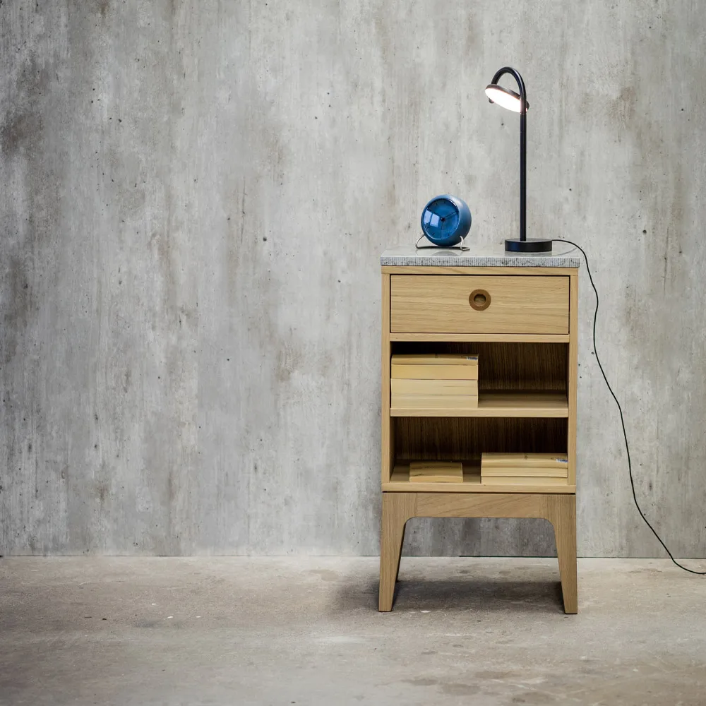 Höllviken nachtkastje, Lichtgrijs-witte marmeren blad-1 lade Mavis