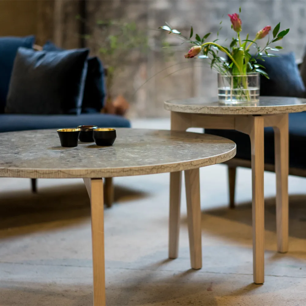 Höllviken salontafel Ø80 cm, Kalksteen-witgepigmenteerde eikenpoot Mavis