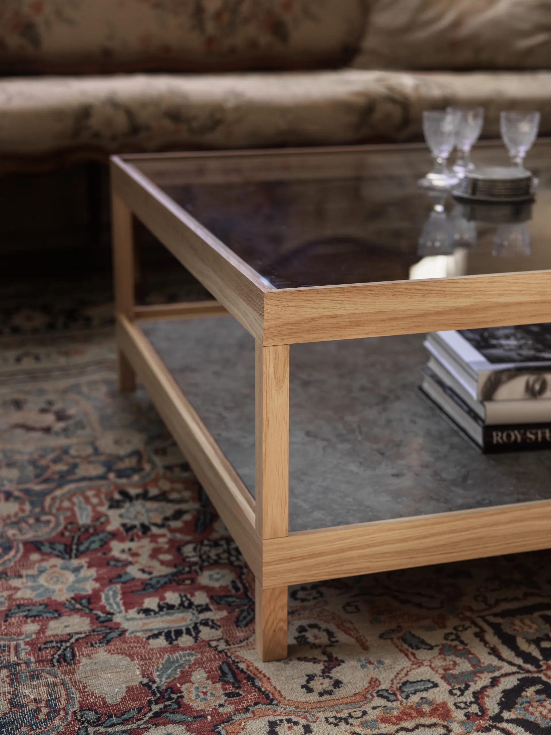 Ima salontafel 90x90 cm, Witpig. matgelakte eik, kalksteen Mavis