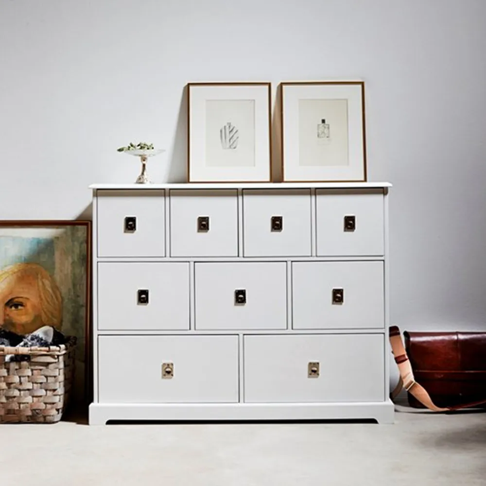 Smögen dressoir, wit, 6 lades breed, chroom Mavis